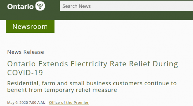 安省低价电费延至5月31日 紧急关闭令延至19日